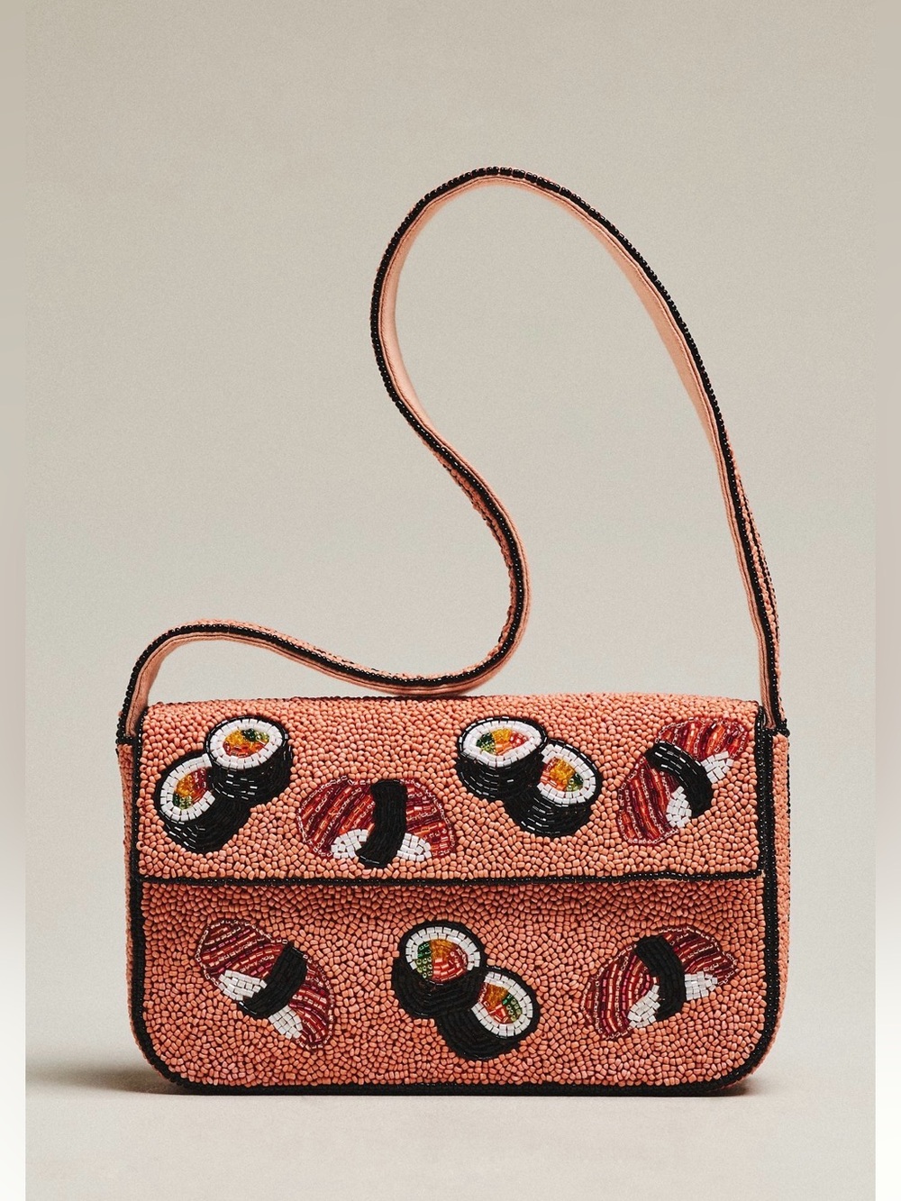 New Anthropologie fiona Beaded shoulder bag purse sushi peach black